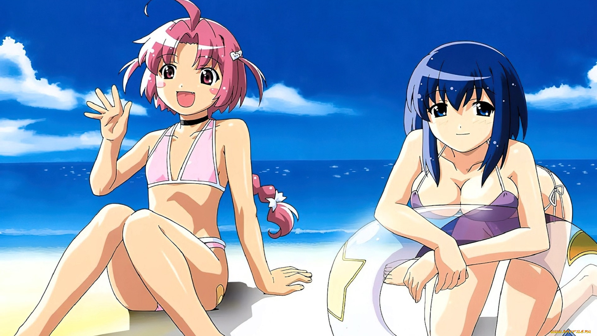 аниме, nurse, witch, komugi-chan, девочки, купальники, круг, пляж, море