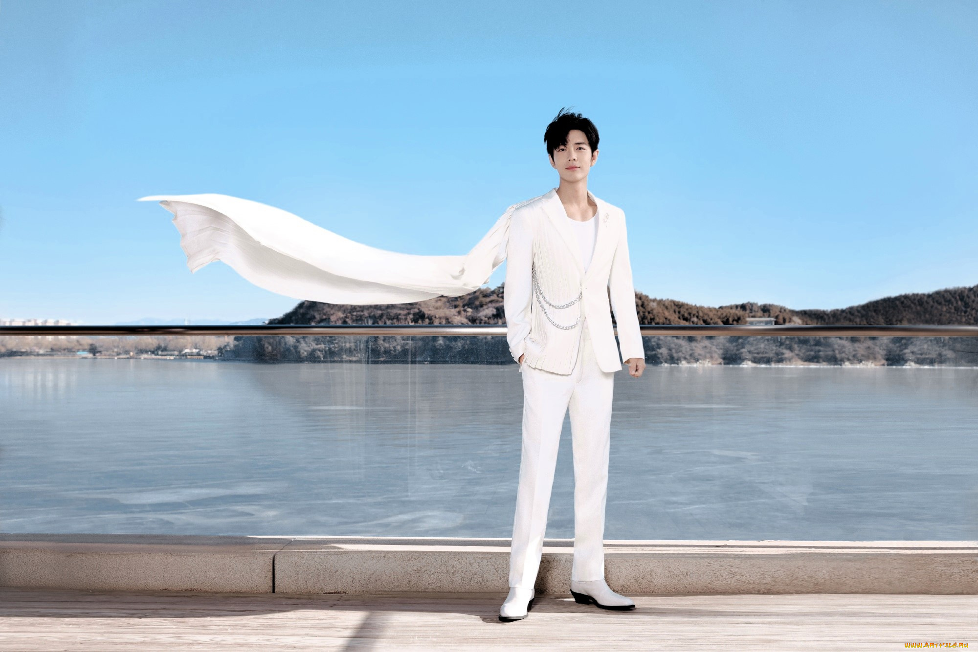 мужчины, xiao, zhan, актер, костюм, шлейф, балкон, море