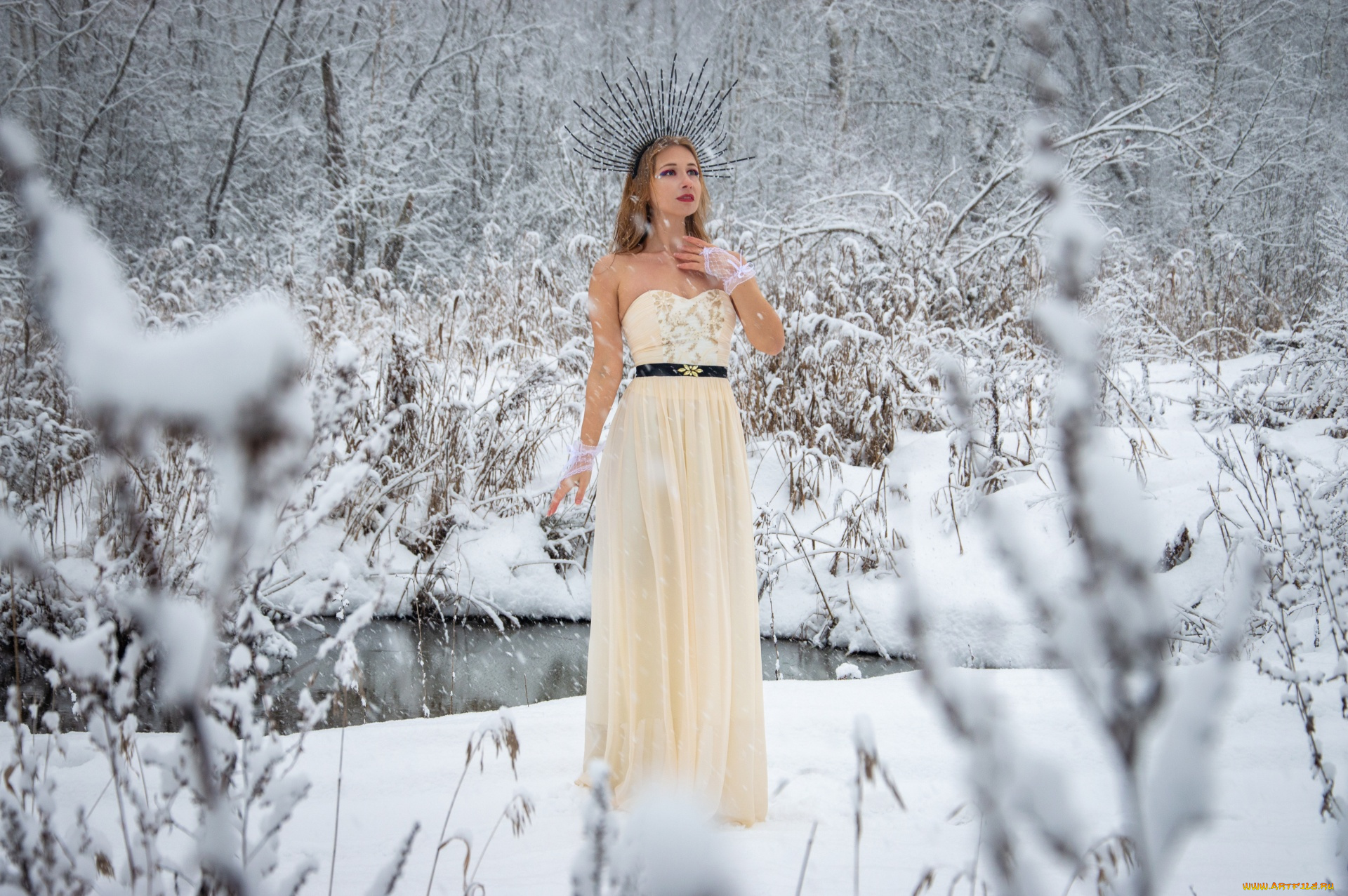 девушки, виктория, бородинова, зима, снег, белое, платье