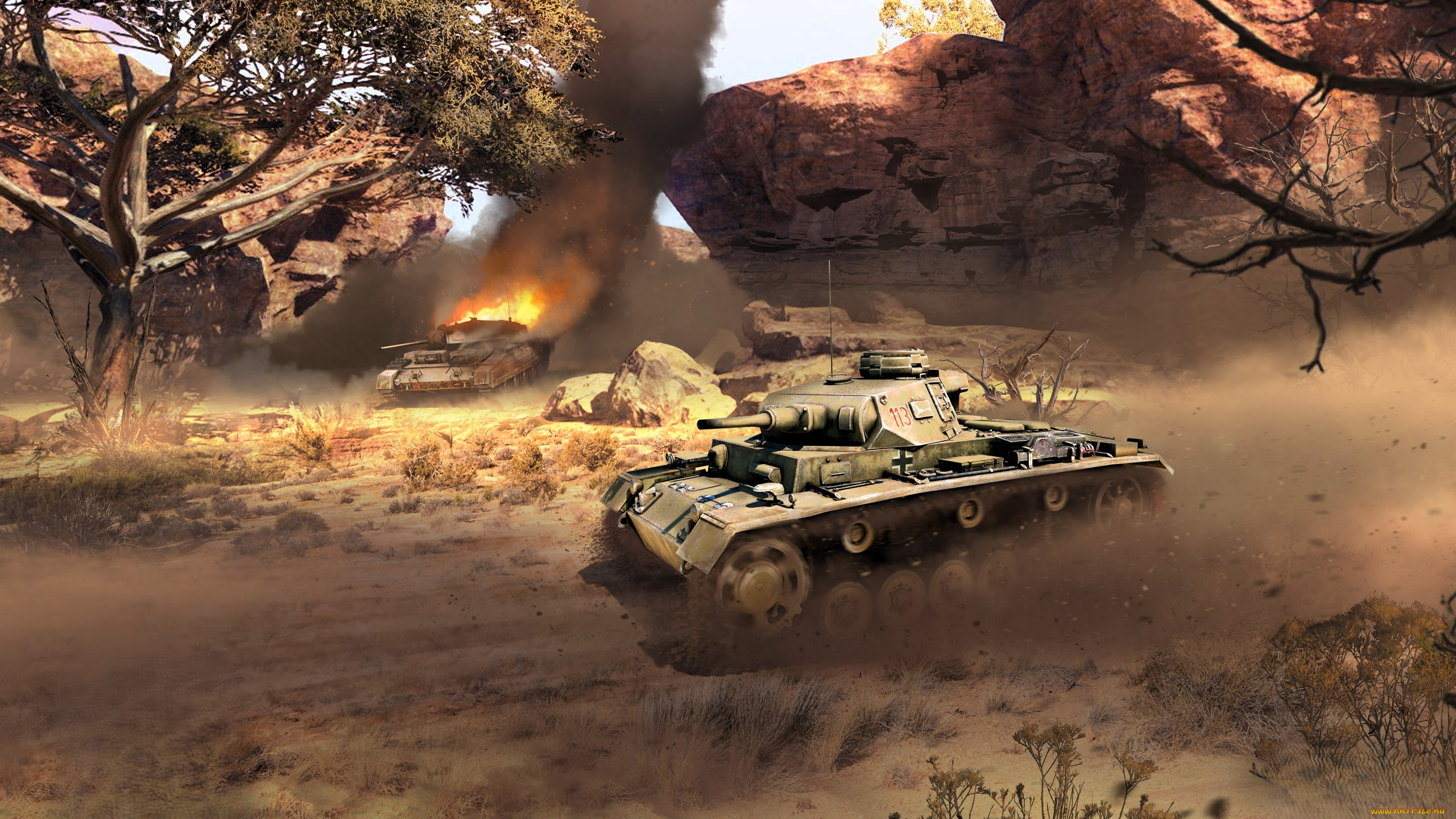 видео, игры, war, thunder, танки, огонь, скалы, деревья