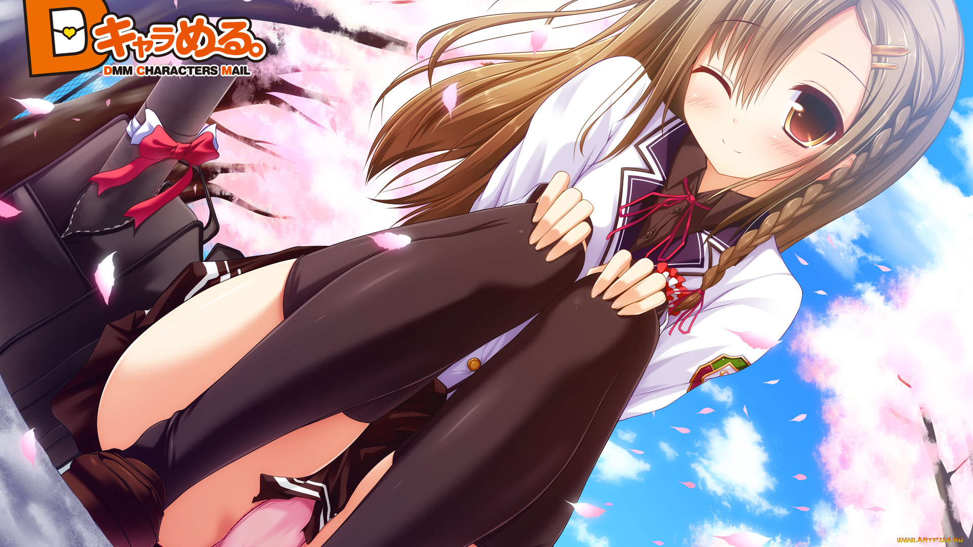 dmm, аниме, *unknown, другое, чулки, длинные, волосы, школьная, форма, девушка