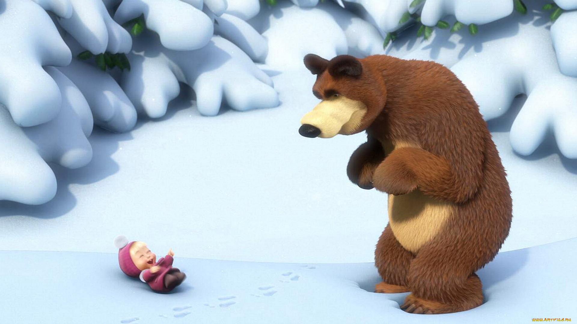 мультфильмы, маша, медведь, снег