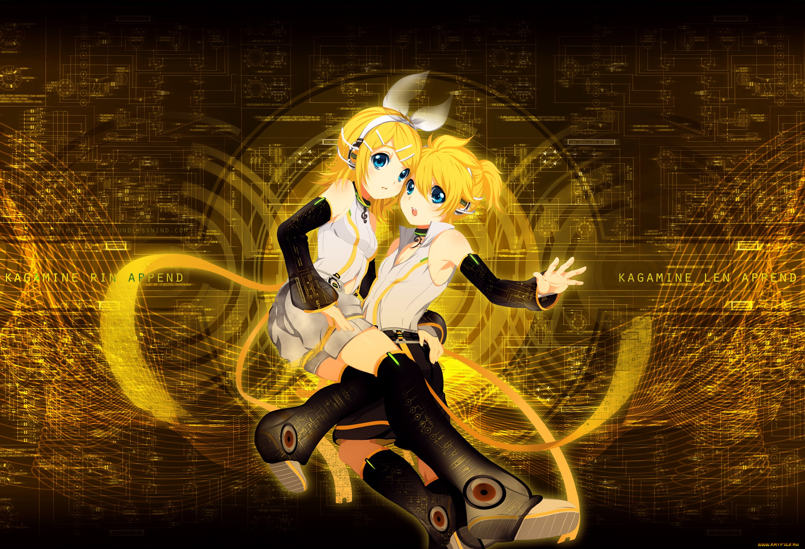 аниме, vocaloid, kagamine, rin, len