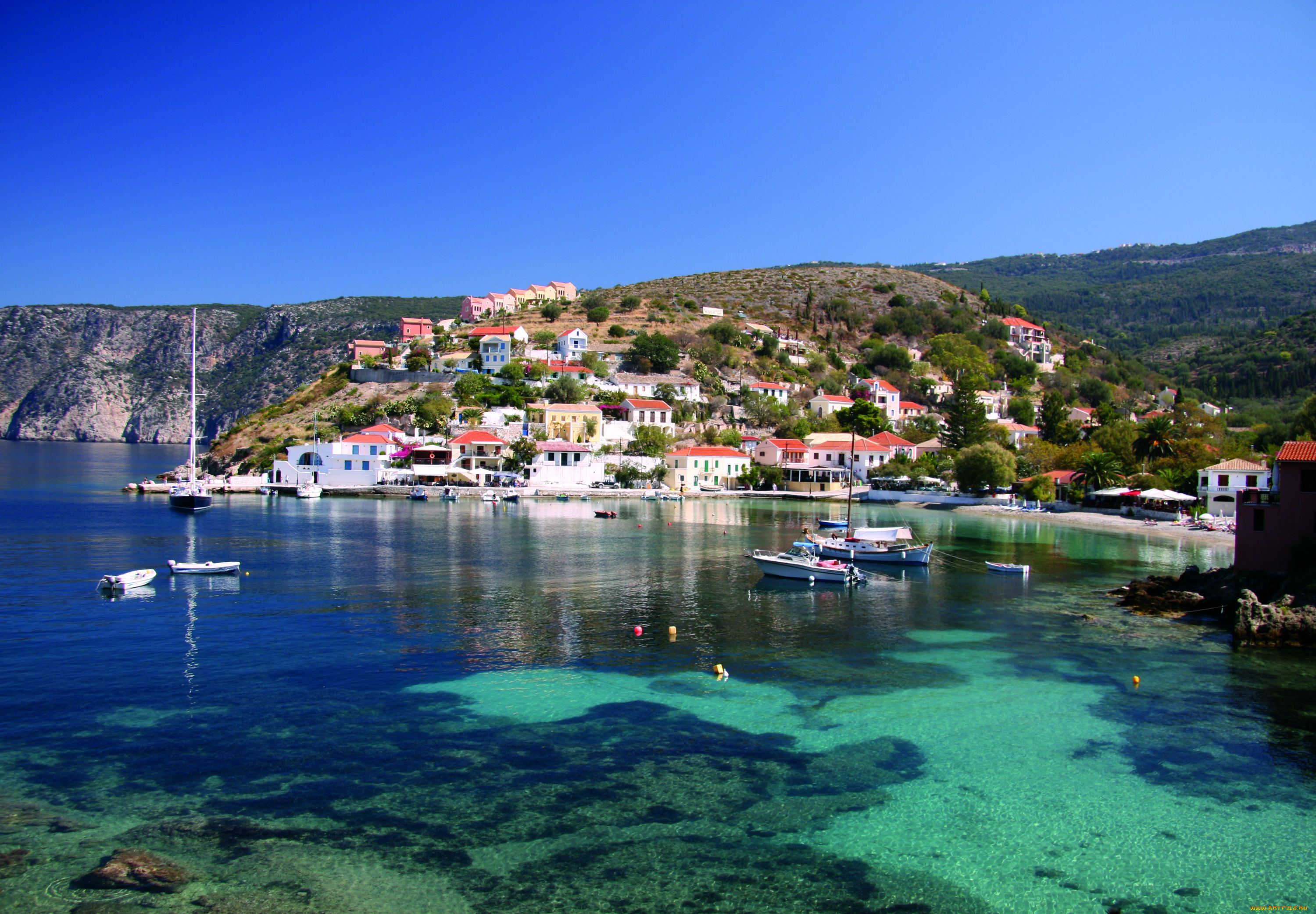 кефалония, греция, города, пейзажи, дома, море, яхты