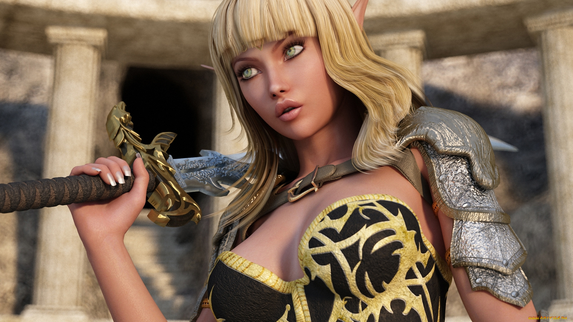 3д, графика, amazon, амазонки, меч, доспехи, эльфийка, фэнтези, девушка