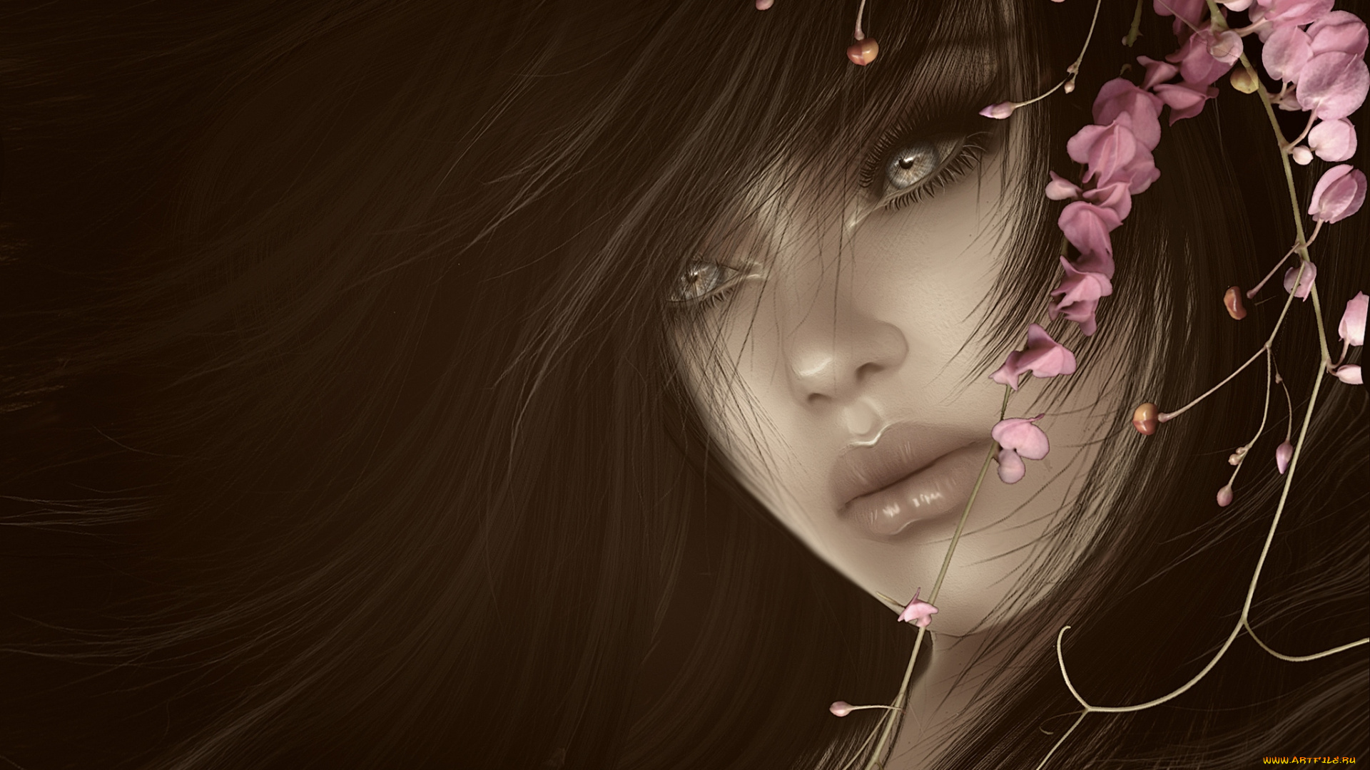 3д, графика, portraits, портрет, цветы, лицо