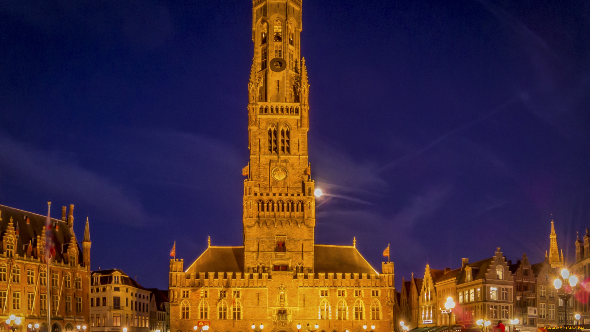 города, брюгге, бельгия, здания, ночь
