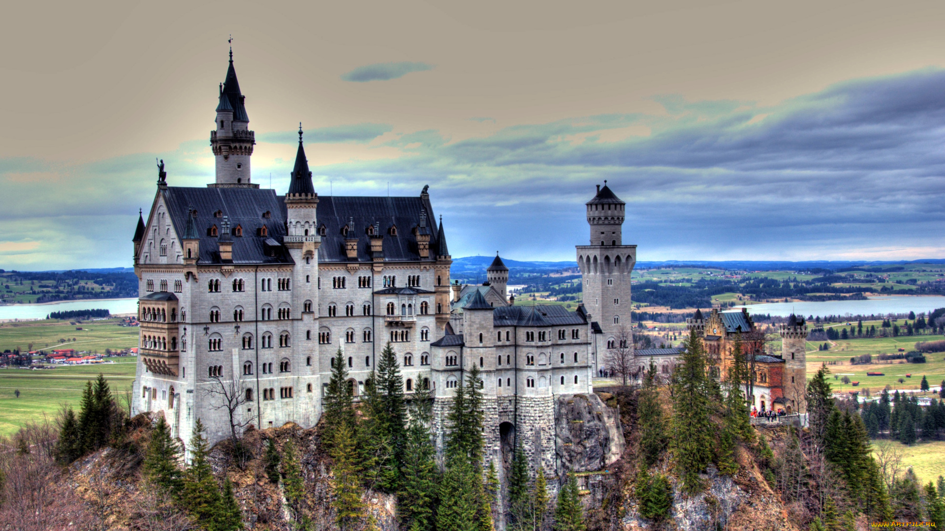 города, замок, нойшванштайн, германия, пейзаж