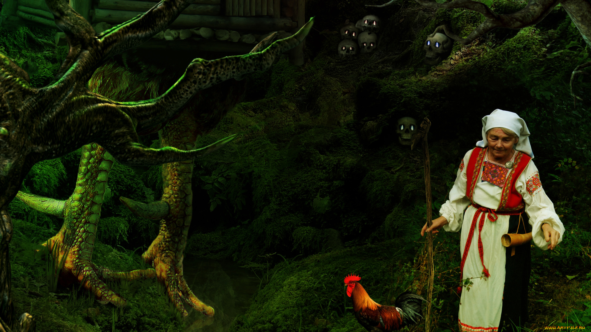 разное, компьютерный, дизайн, посох, избушка, петух, черепа, баба, яга