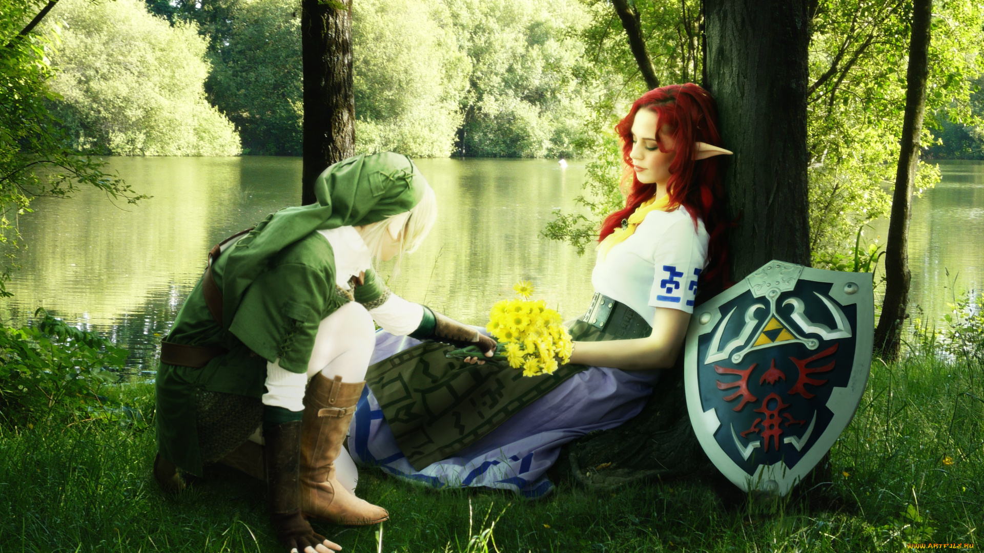 разное, компьютерный, дизайн, щит, природа, река, деревья, сапоги, эльфы, букет, трава, креатив
