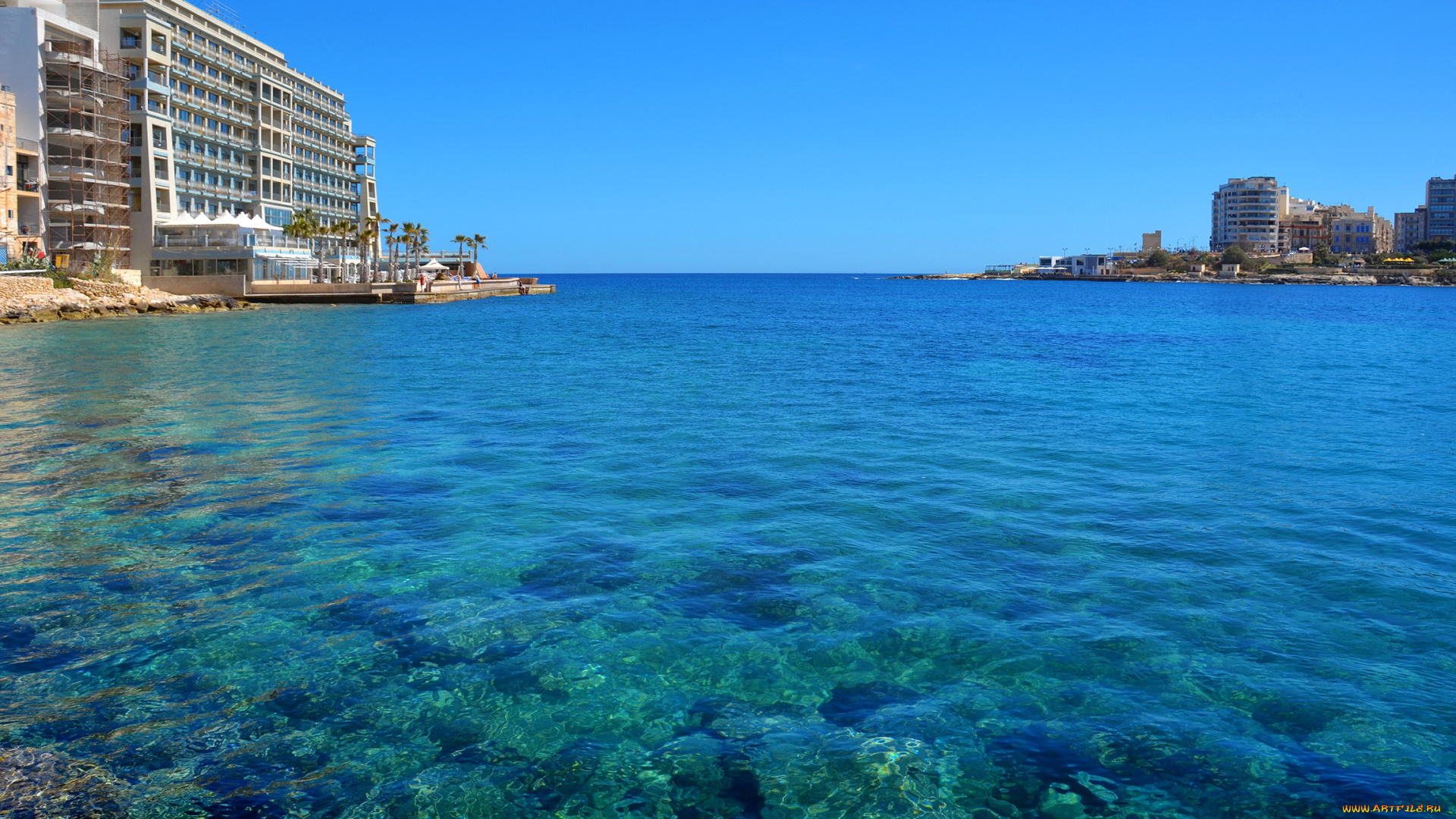 st, julian`s, malta, города, пейзажи, море, дома