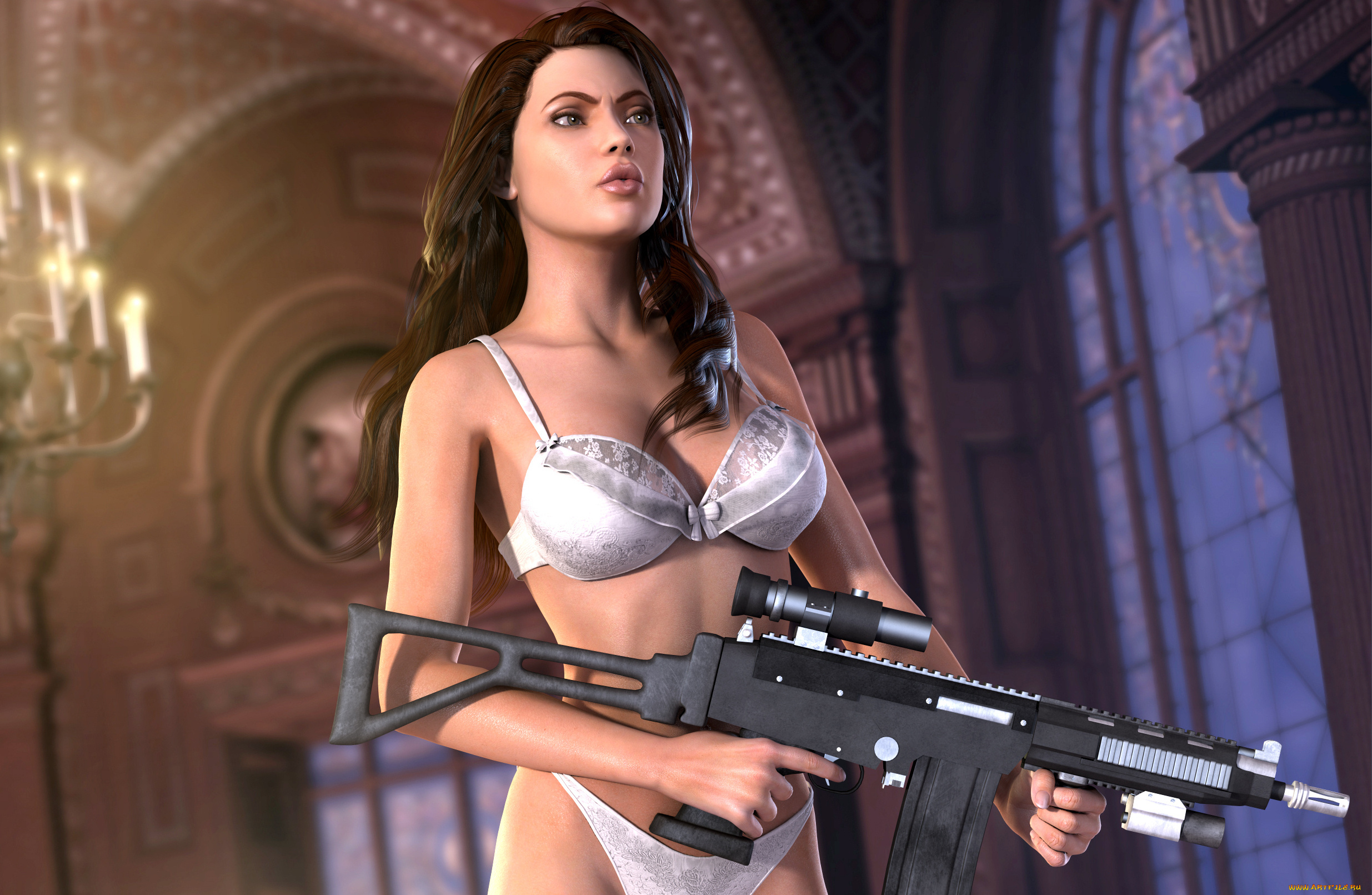3д, графика, people, люди, lingerie, оружие