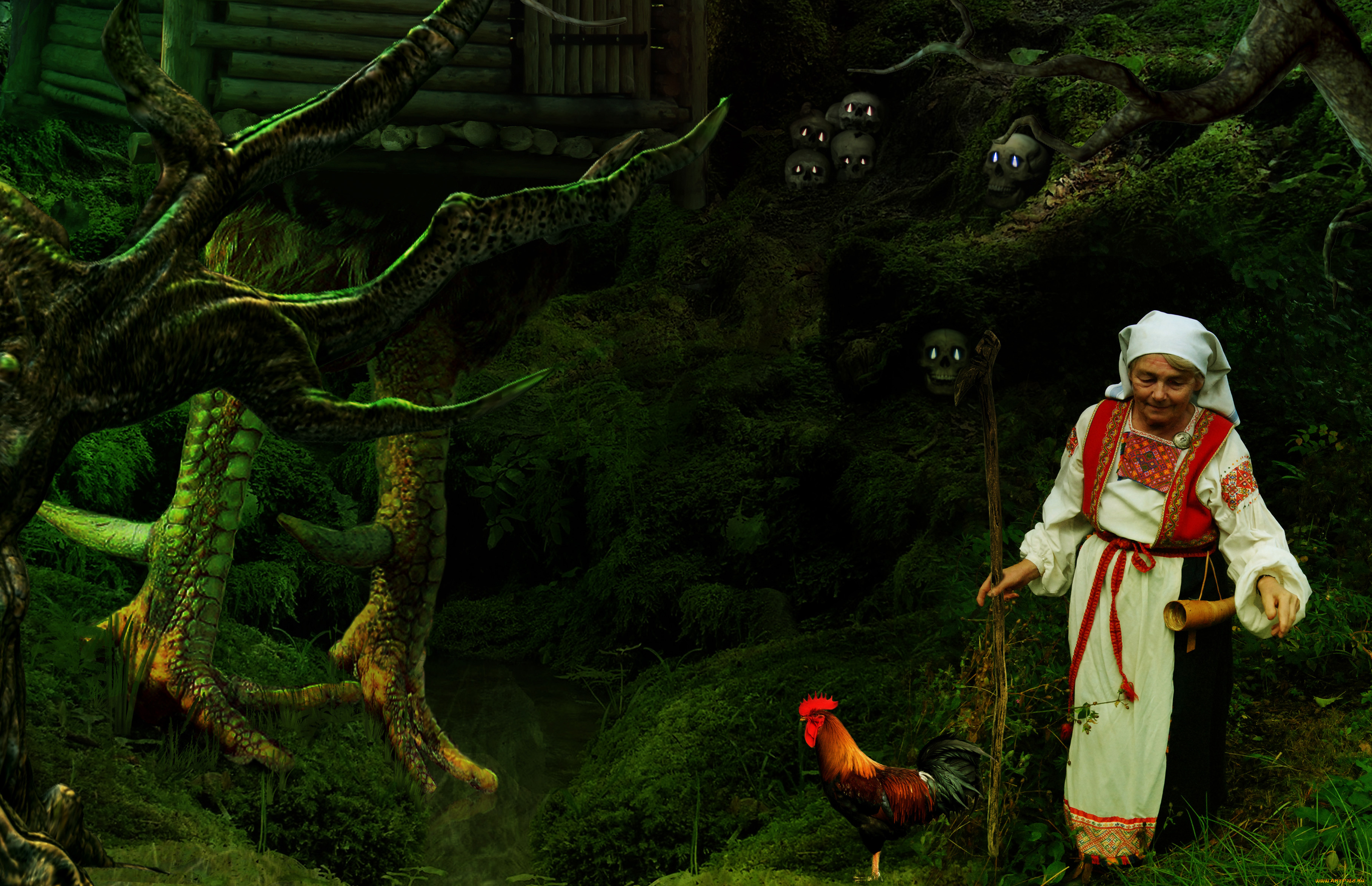 разное, компьютерный, дизайн, посох, избушка, петух, черепа, баба, яга