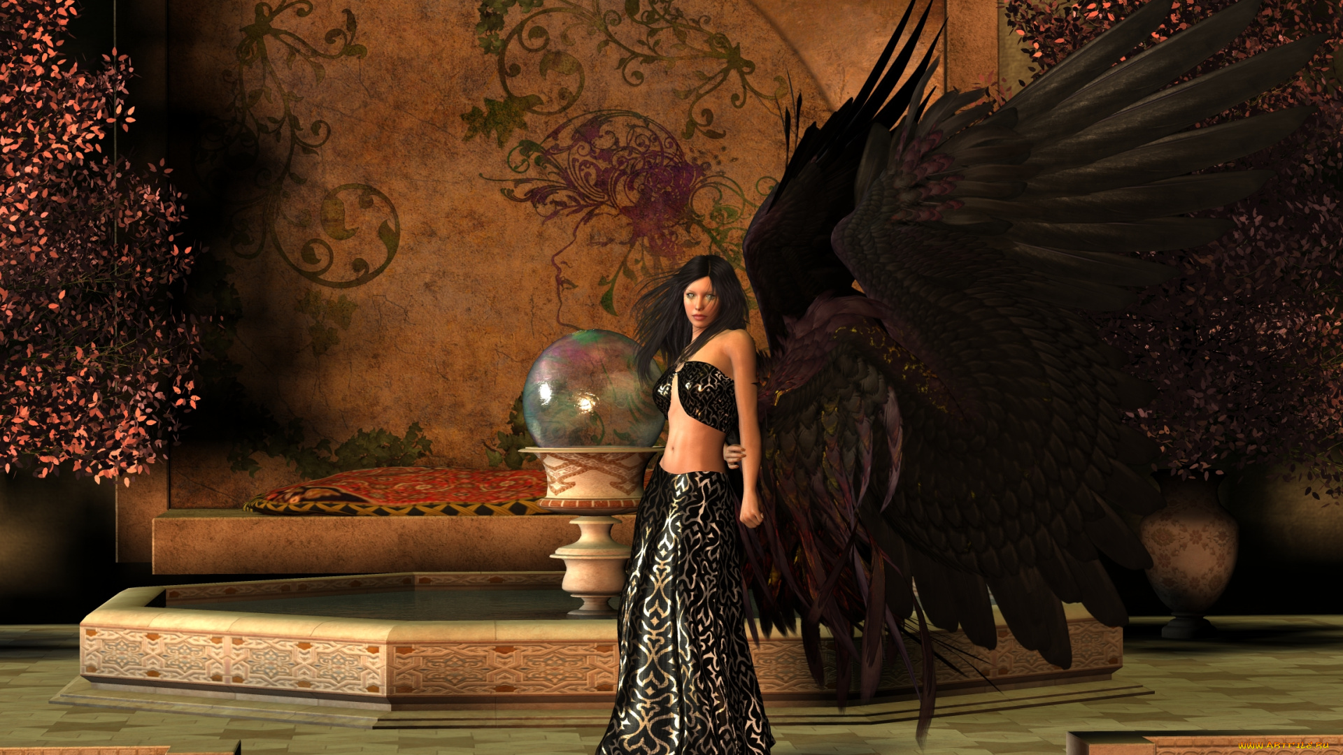 3д, графика, creatures, , существа, девушка, крылья, шар