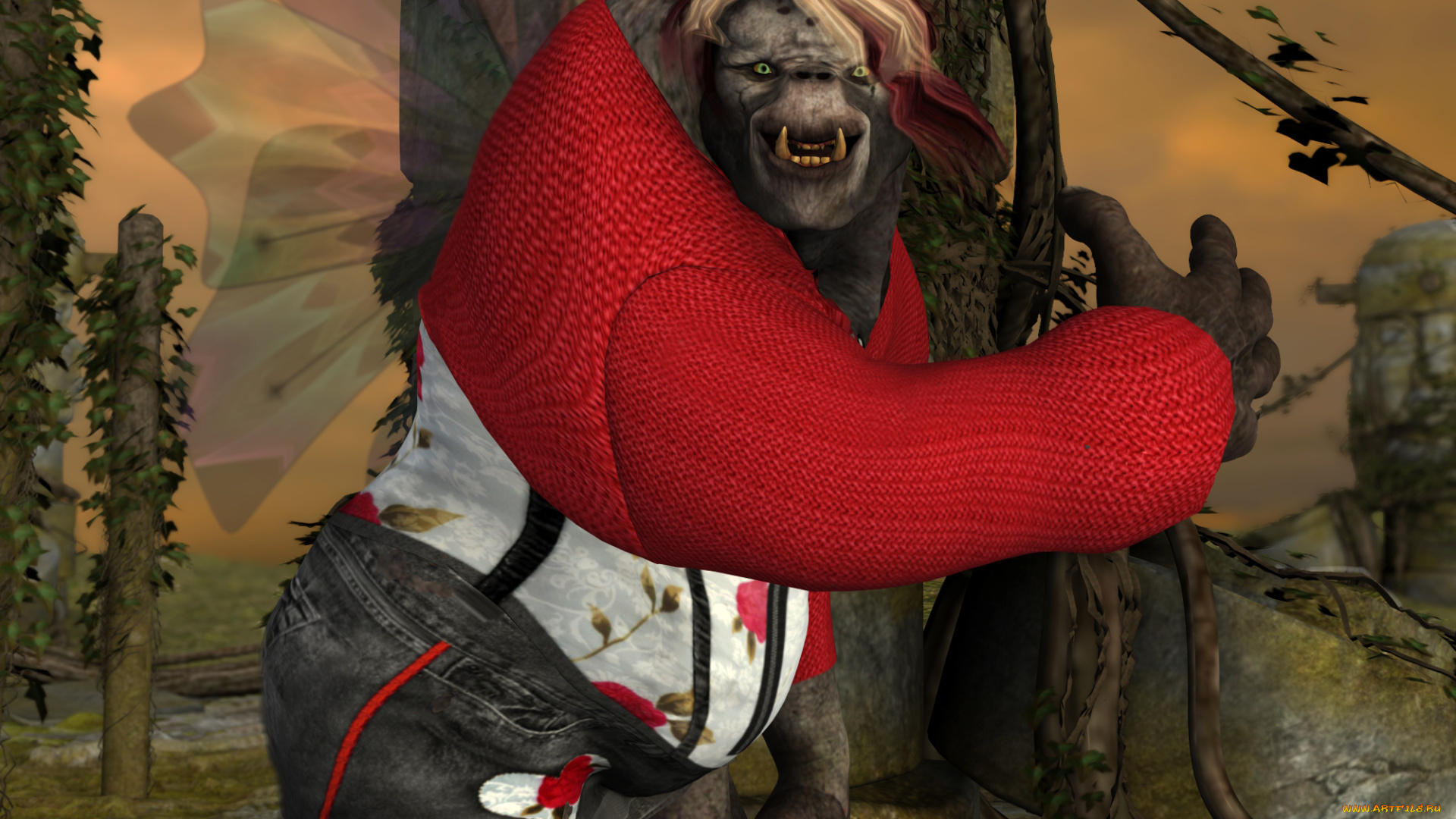 3д, графика, creatures, , существа, клыки, существо