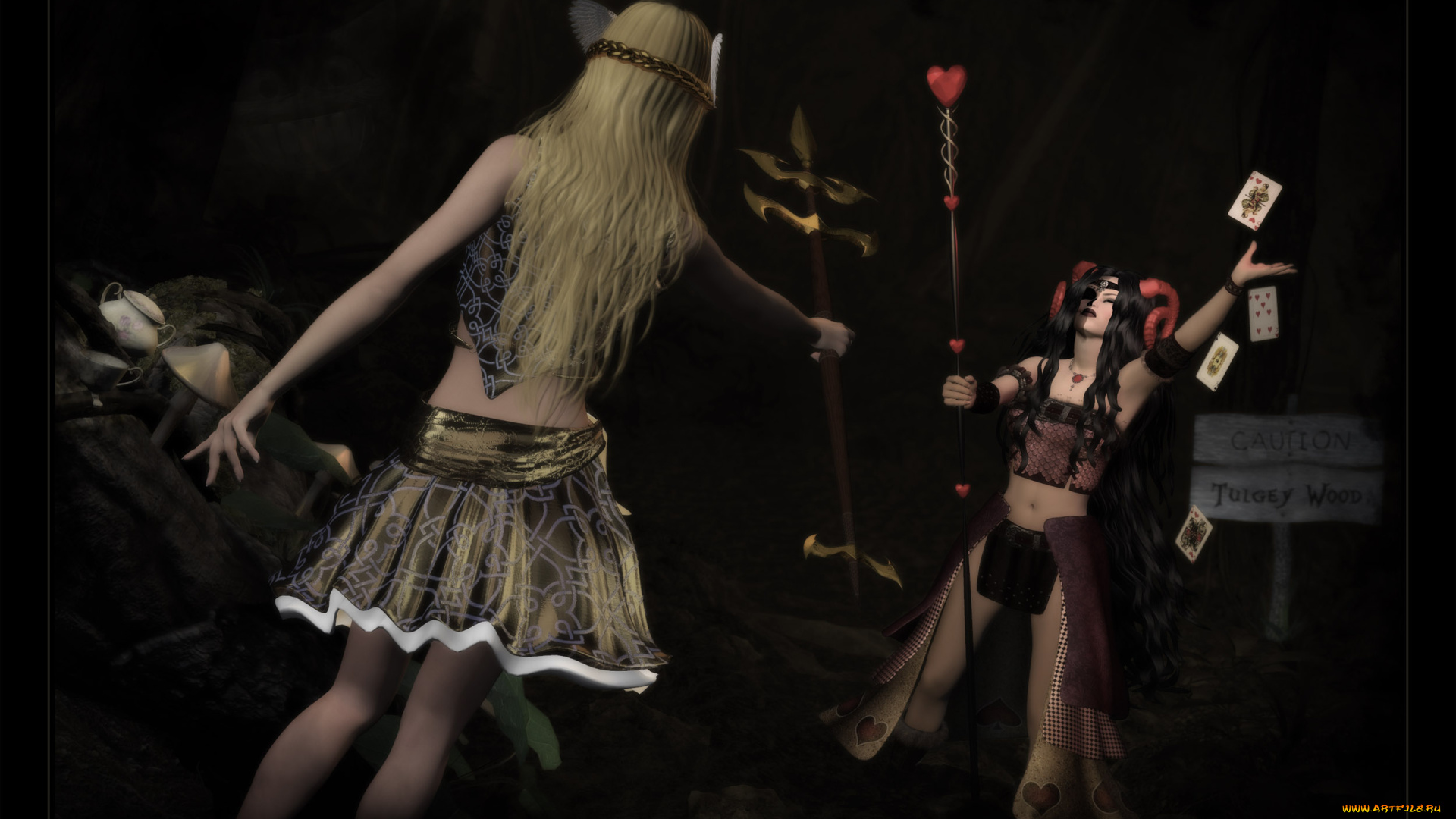 3д, графика, fantasy, , фантазия, карты, шест, девушки