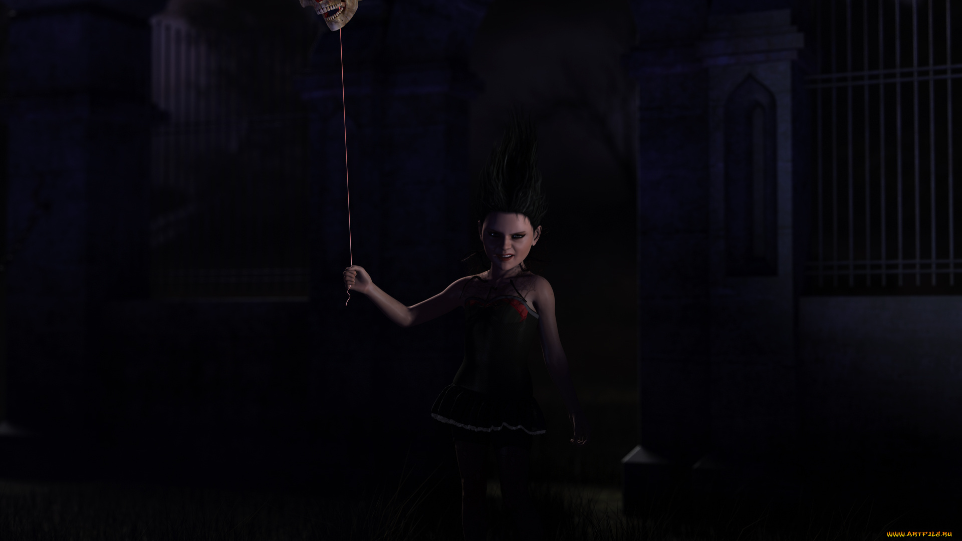 3д, графика, horror, , ужас, череп, девушка