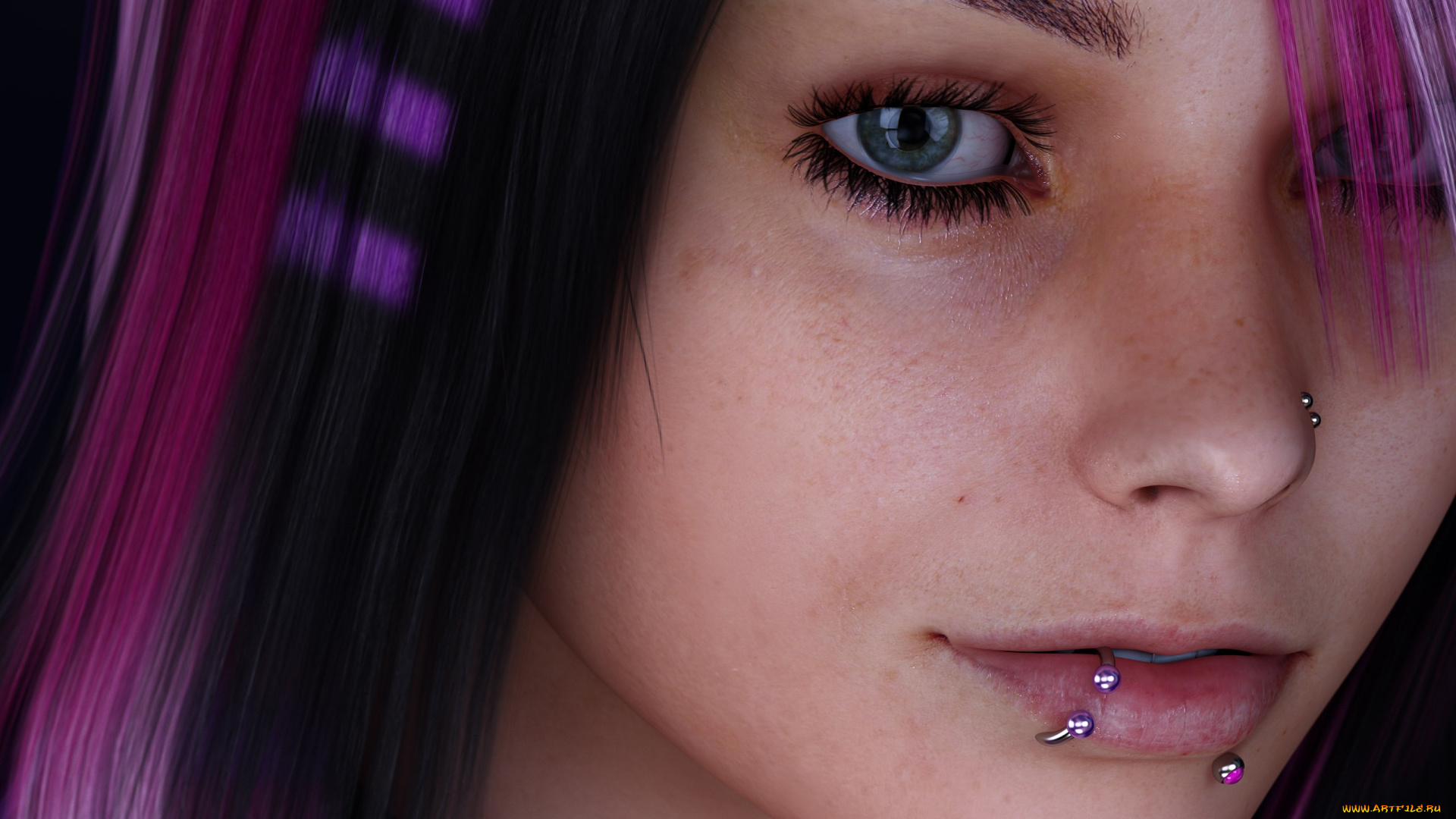 adam, potter, 3д, графика, portraits, , портрет, пирсинг, лицо, девушка, adam, potter