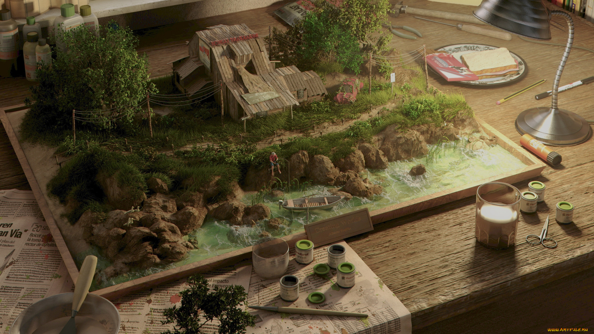 alberto, trujillo, 3д, графика, realism, , реализм, alberto, trujillo, макет, краски, лампа