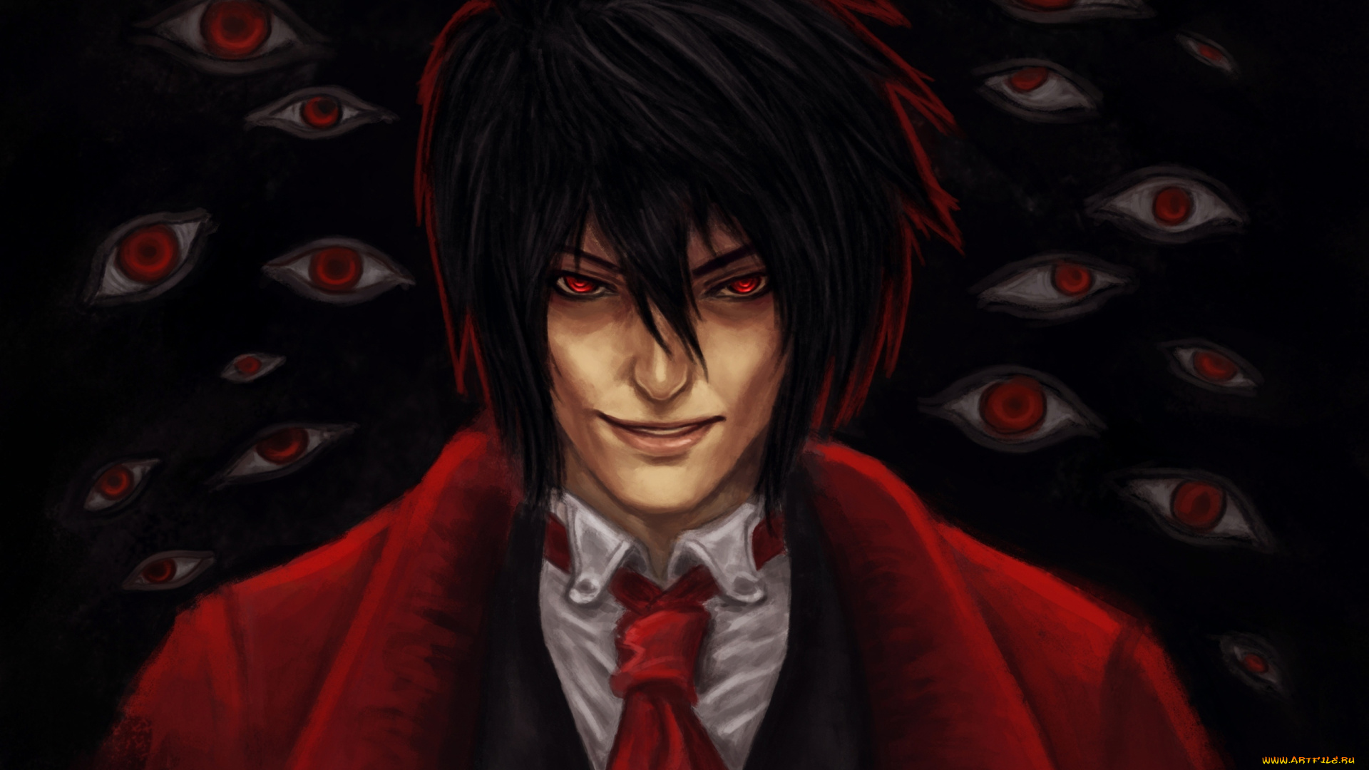 аниме, hellsing, парень, арт, глаза, брюнет, вампир