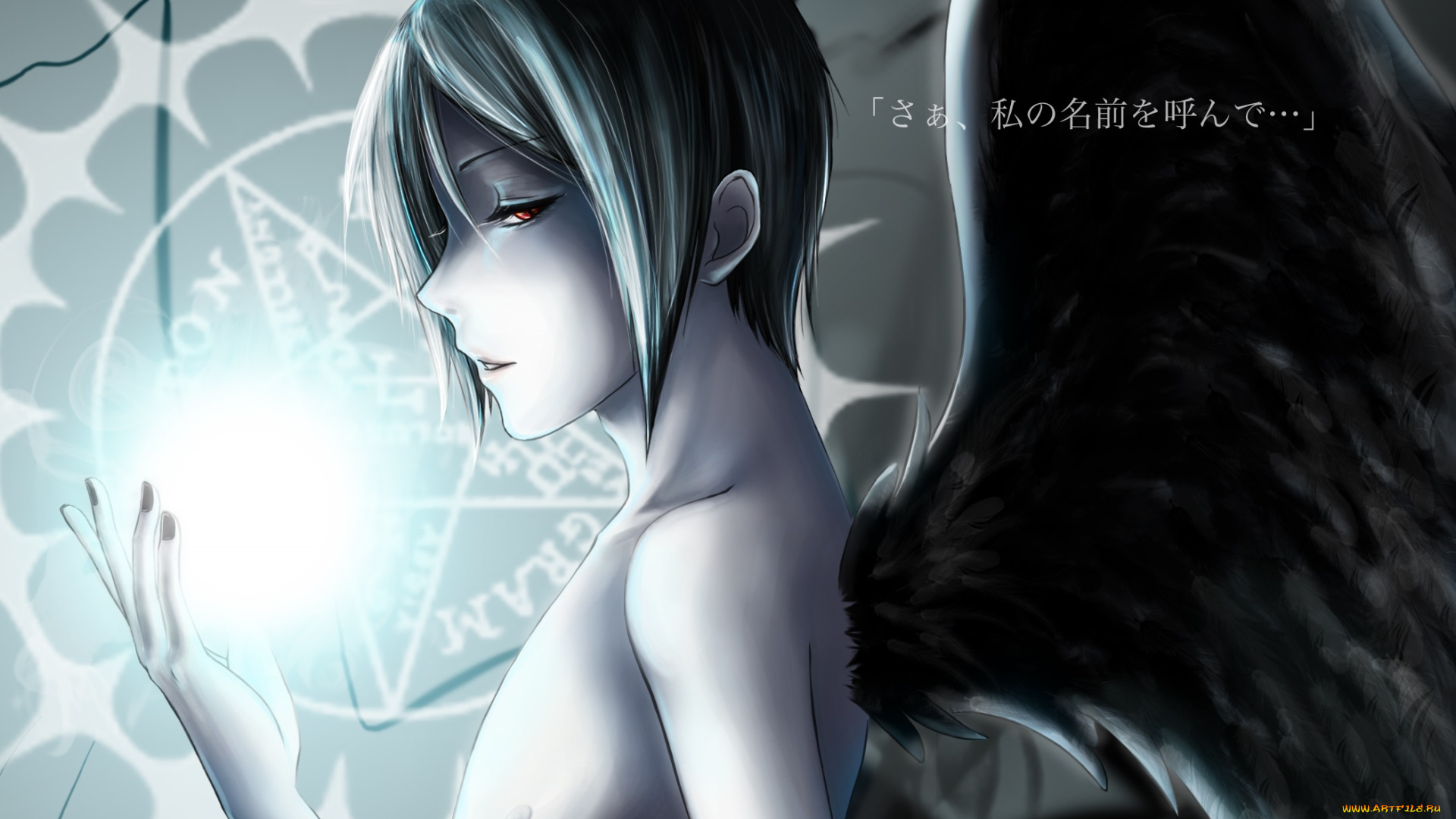 аниме, kuroshitsuji, тёмный, дворецкий, арт, парень, себастьян, михаэлис, демон, крылья, брюнет, сияние, печать