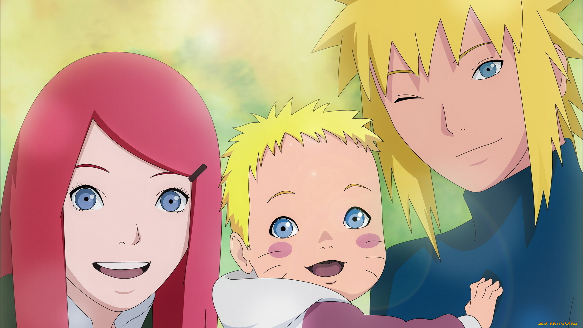 аниме, naruto, арт, семья, минато, счастье, кушина, наруто, улыбки