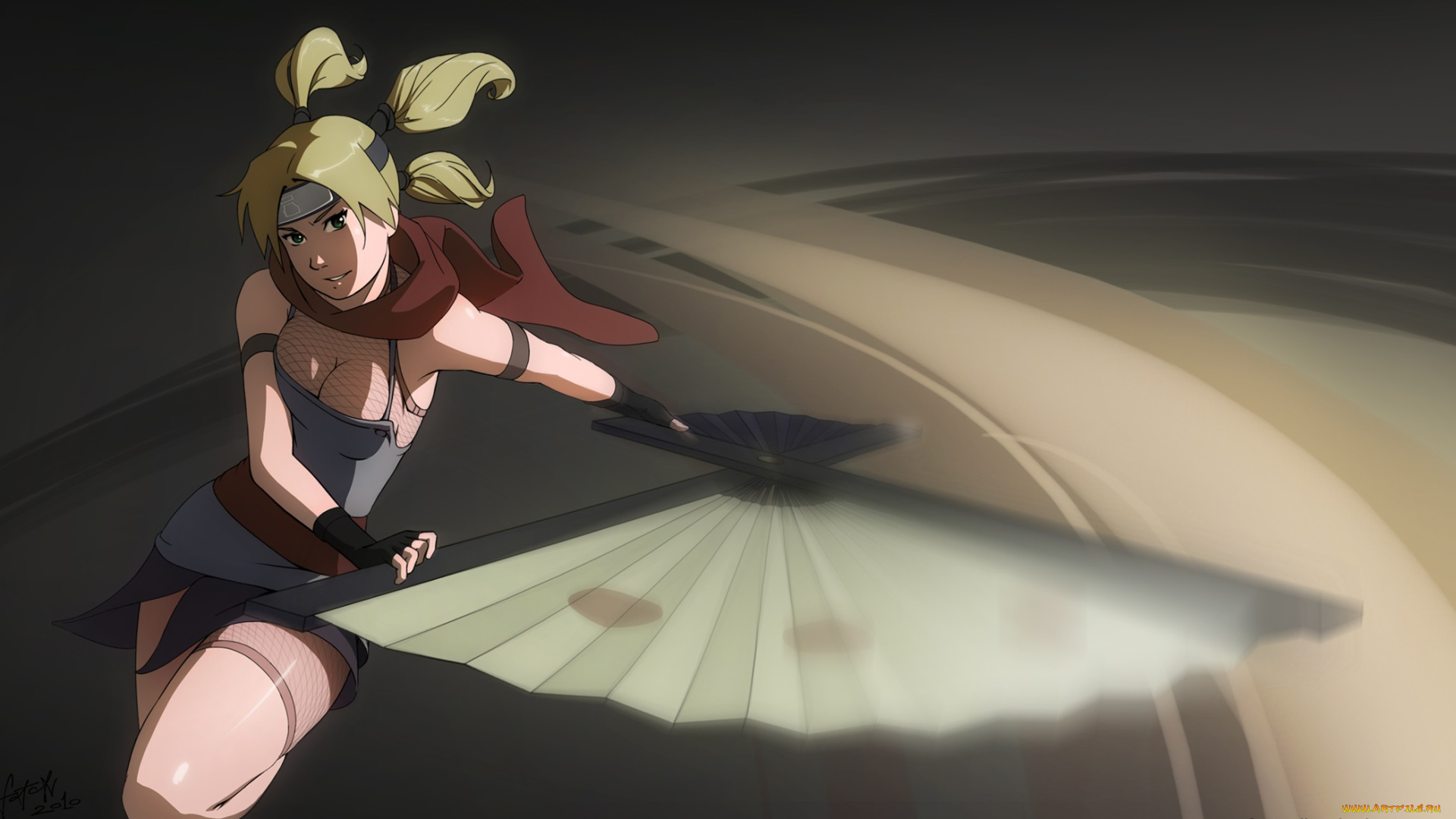 аниме, naruto, блондинка, девушка, ниндзя, бандана, юбка, веер, темари, наруто