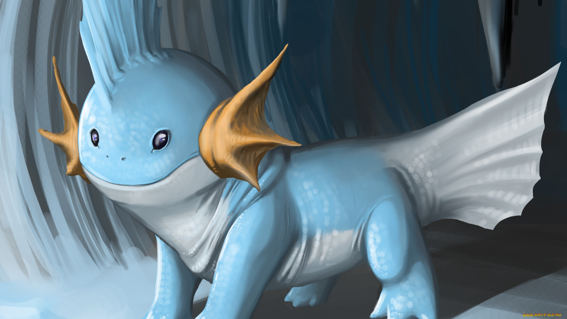 аниме, pokemon, покемон, гребень, арт, зверёк, голубой