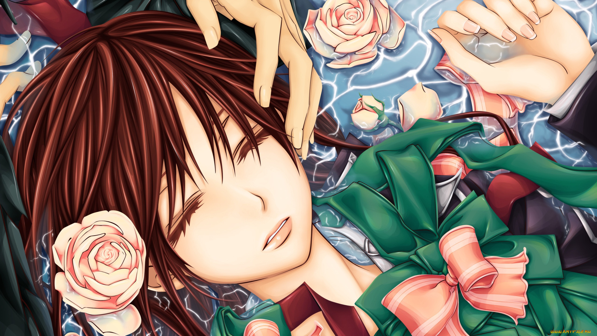 аниме, vampire, knight, вода, розы, руки, спокойствие, банты, yuki, vampire, knight