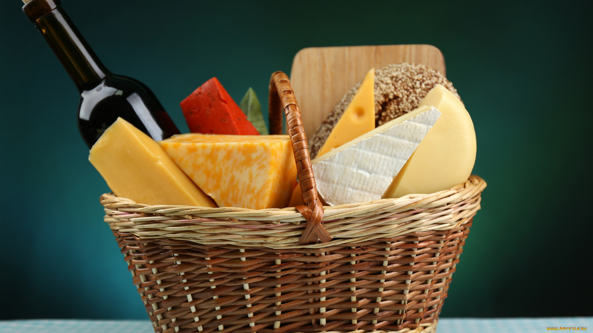 еда, сырные, изделия, вино, корзина, сыр
