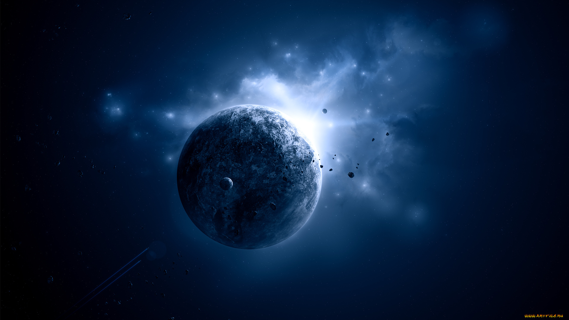 космос, арт, light, blue, sci, fi, planet