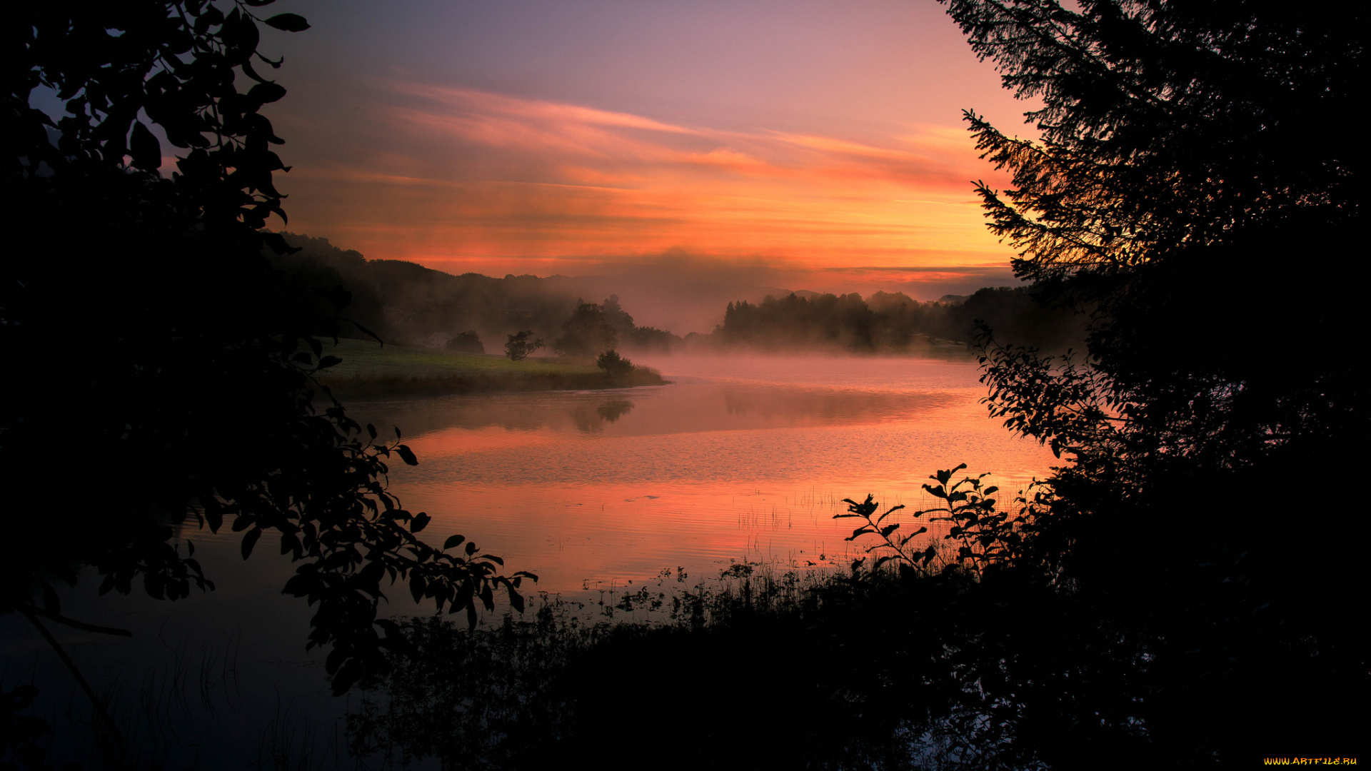 природа, восходы, закаты, река, лес, туман, зорька