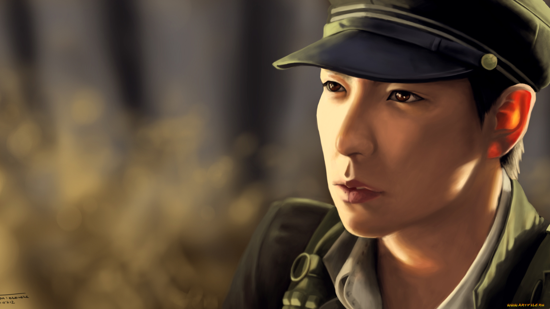 рисованные, люди, военный, кепка, лицо, парень