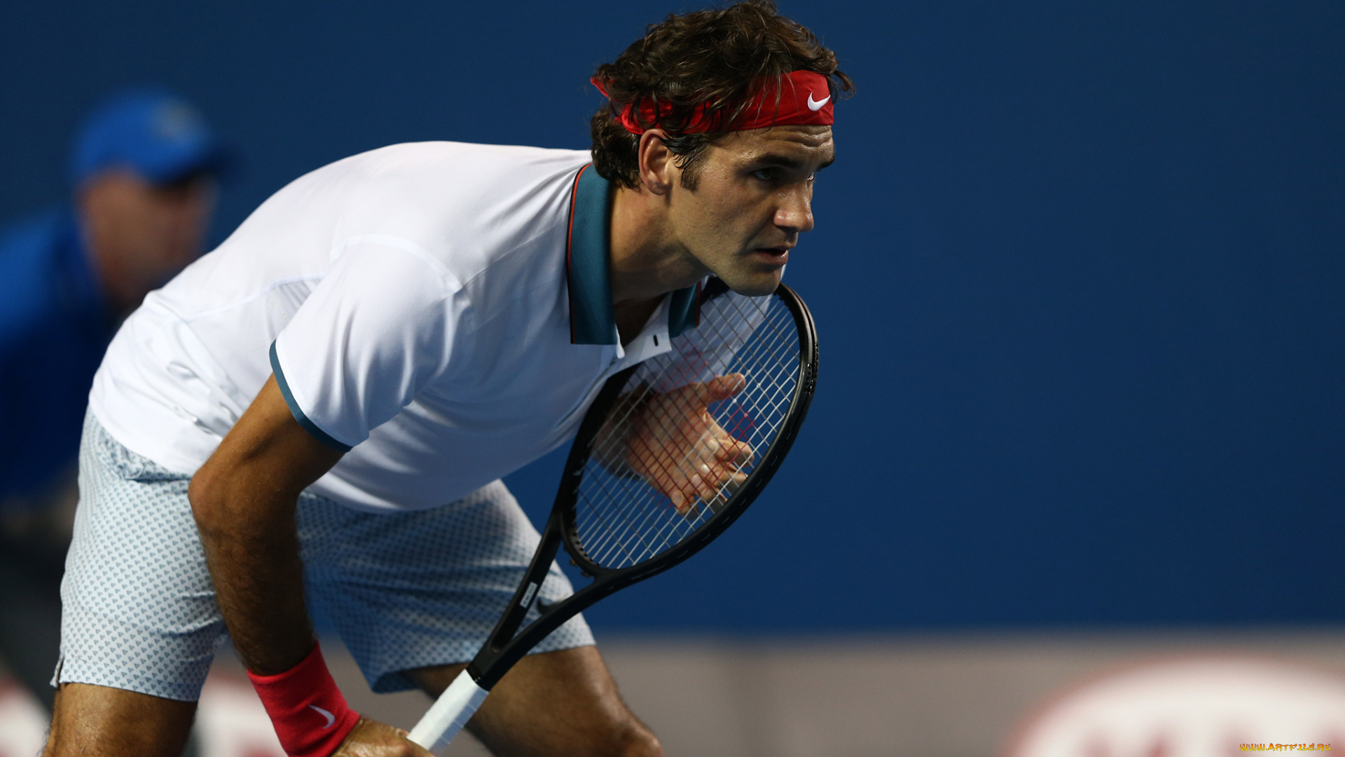 спорт, теннис, roger, federer, спортсмен, теннисист, ракетка, корт, повязка, напульсник, футболка, шорты, сосредоточенность