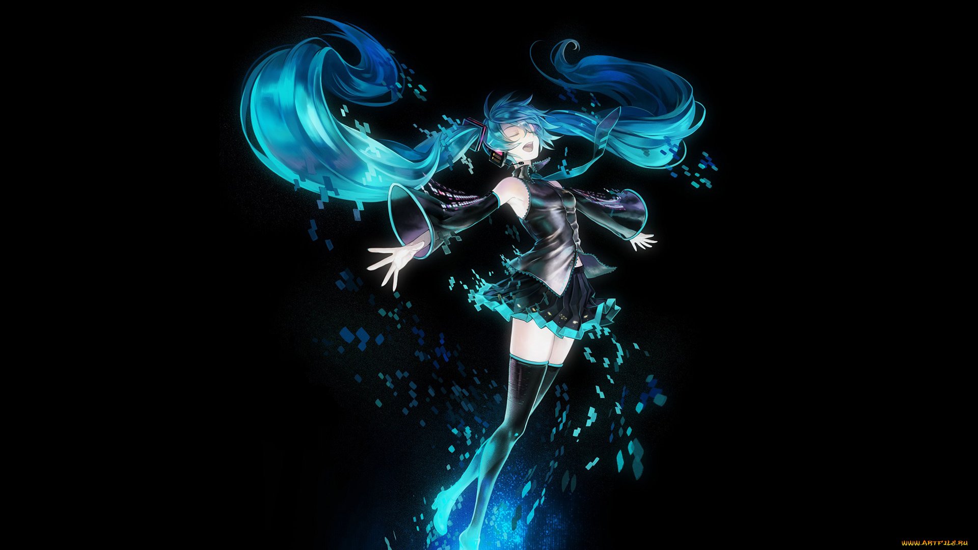 vocaloid, аниме, hatsune, miku, девушка, темный, фон