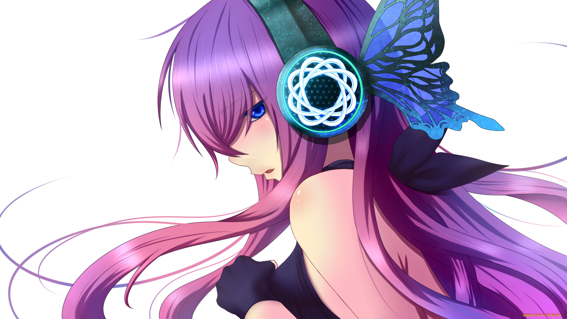 vocaloid, аниме, megurine, luka, magnet, daburu, арт, бабочка, вокалоид, наушники, крылья, девушка