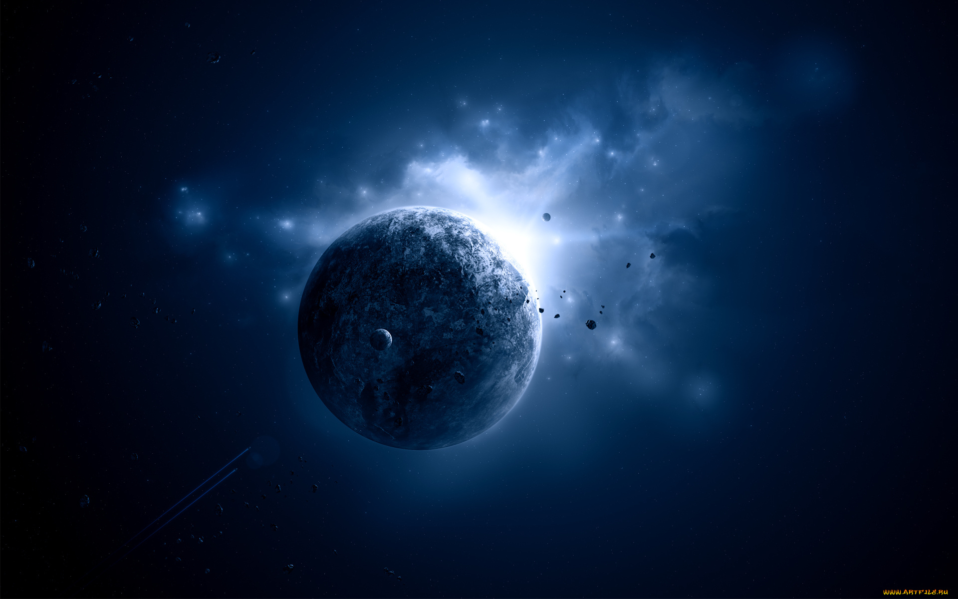 космос, арт, light, blue, sci, fi, planet