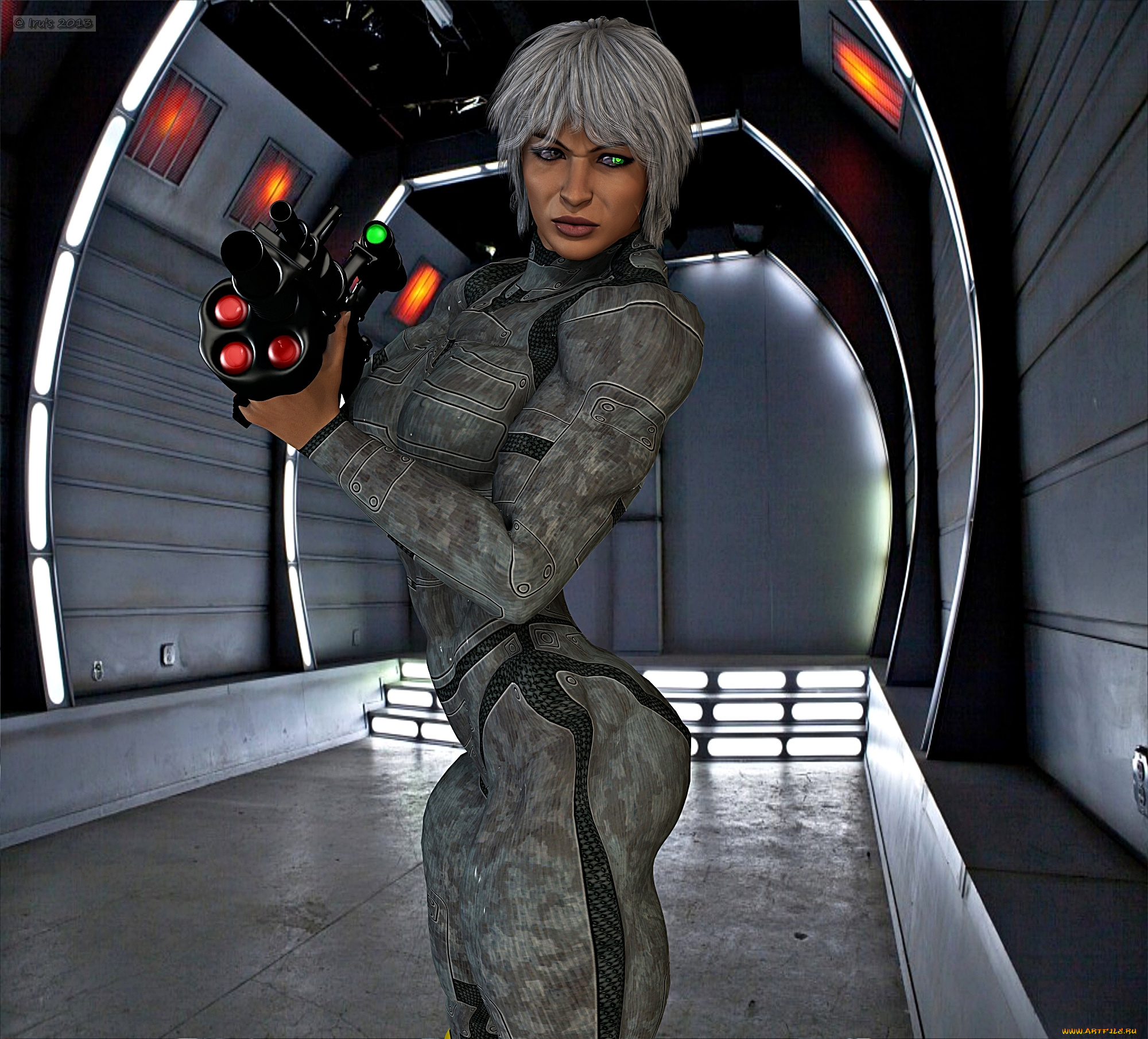 3д, графика, fantasy, , фантазия, коридор, оружие, девушка