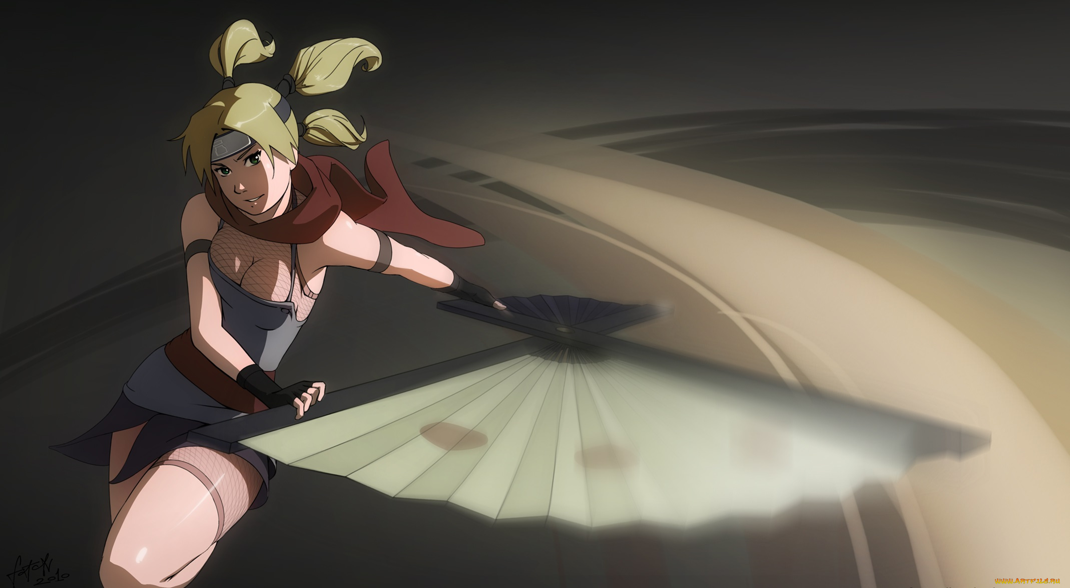 аниме, naruto, блондинка, девушка, ниндзя, бандана, юбка, веер, темари, наруто