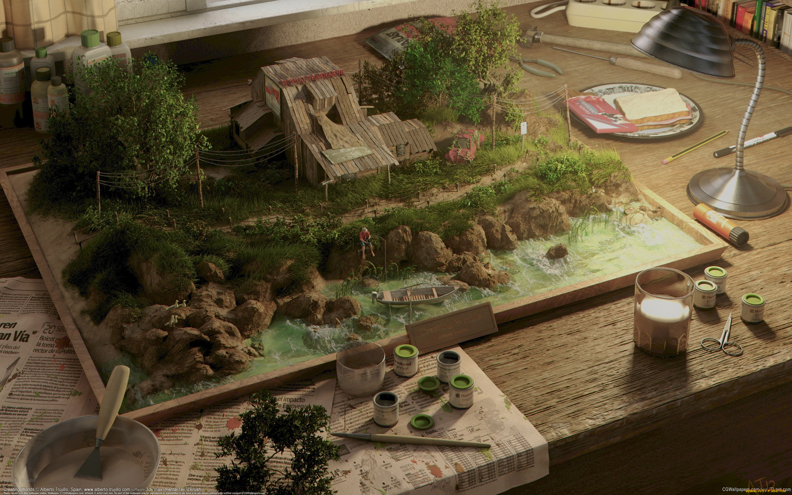 alberto, trujillo, 3д, графика, realism, , реализм, alberto, trujillo, макет, краски, лампа