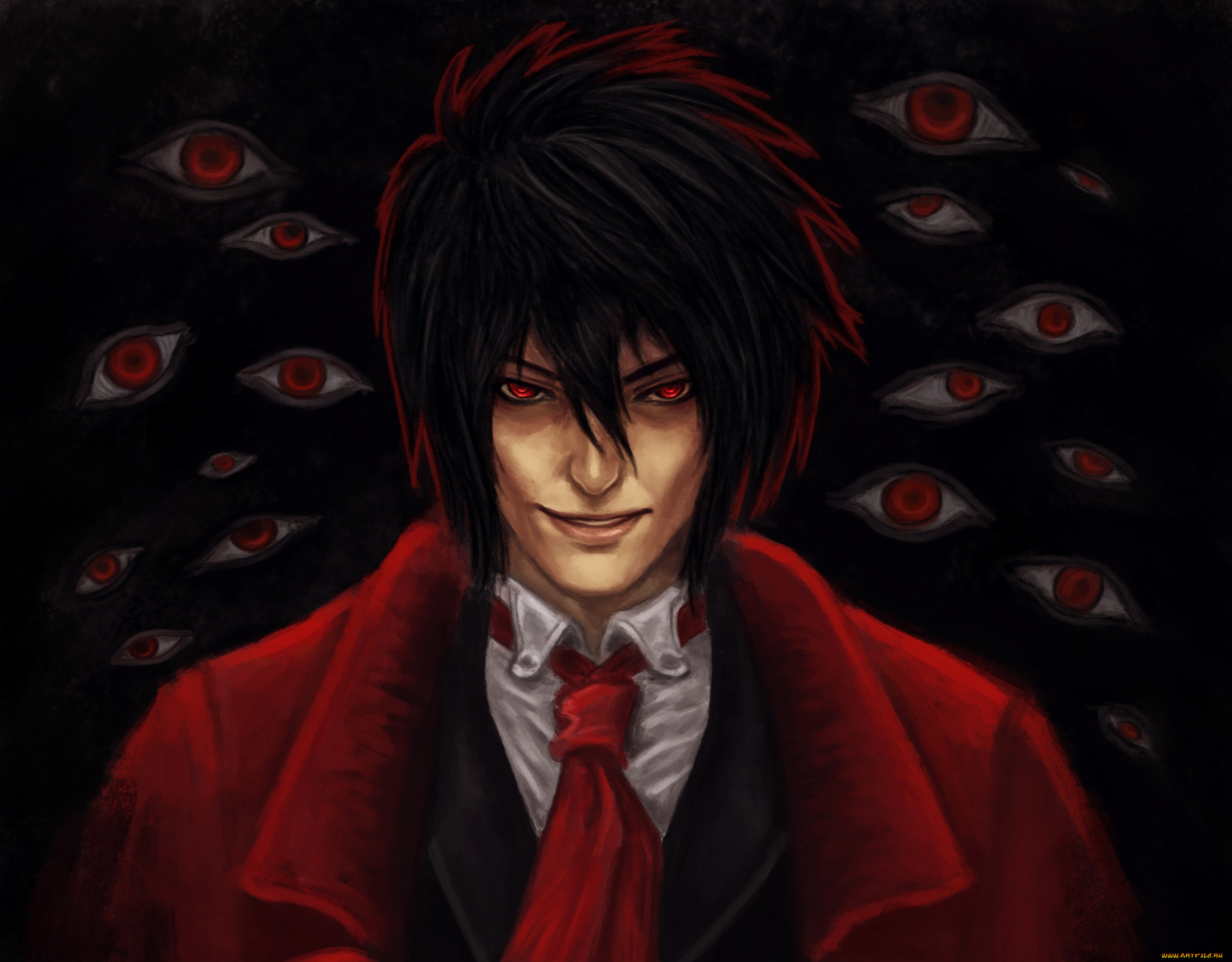 аниме, hellsing, парень, арт, глаза, брюнет, вампир