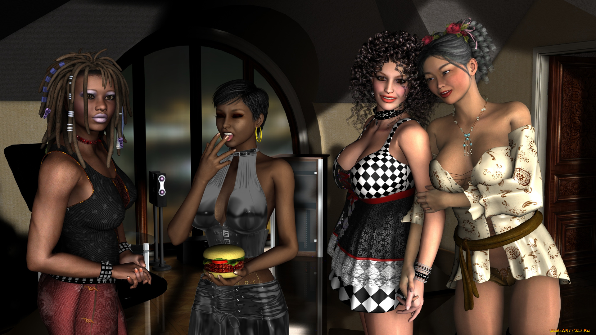 3д, графика, люди, , people, взгляд, девушки, улыбки, фон