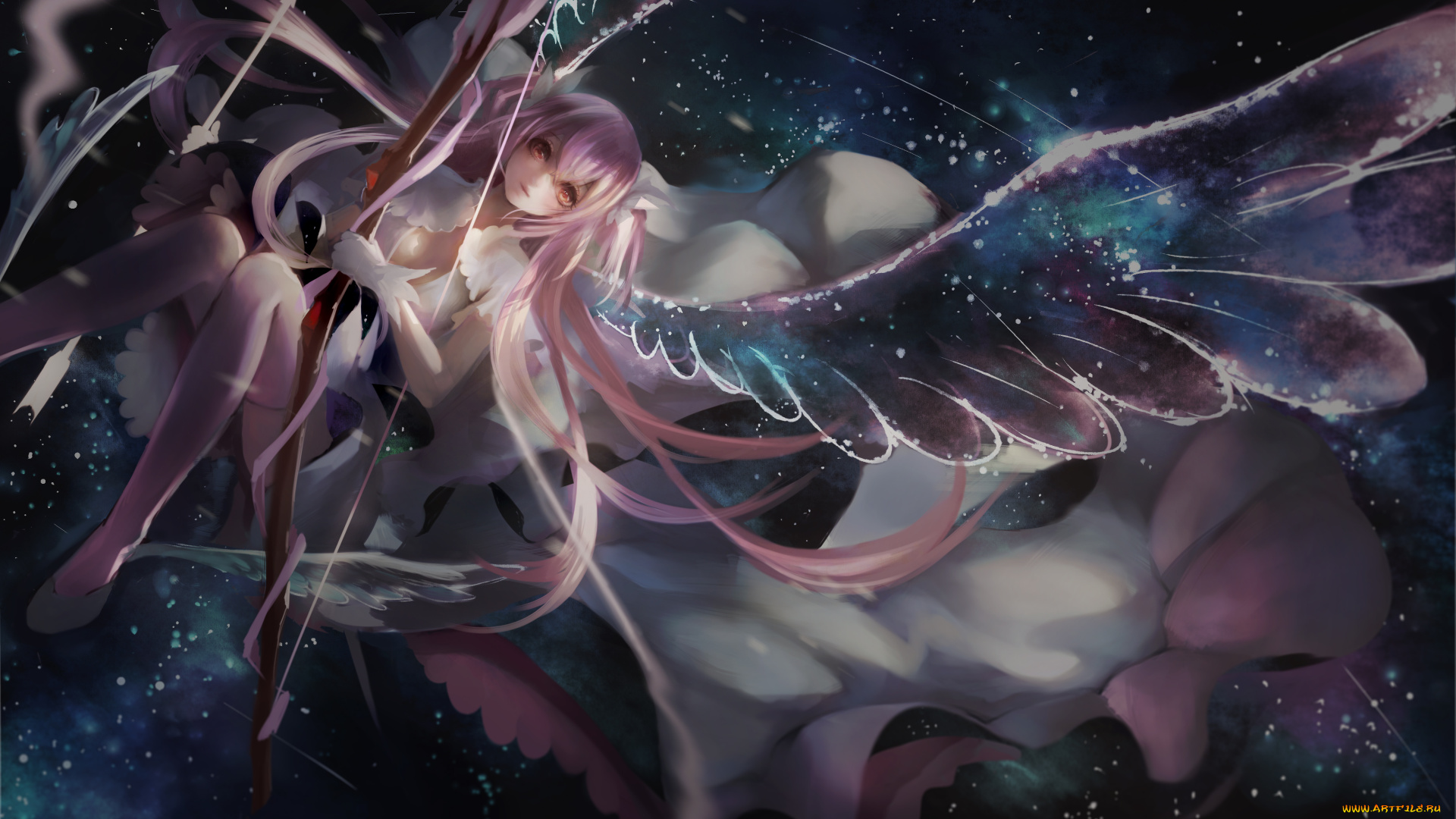 аниме, mahou, shoujo, madoka, magika, kamachi, kamachi-ko, ultimate, madoka, арт, kaname, взгляд, крылья, девушка, mahou, shoujo, magica