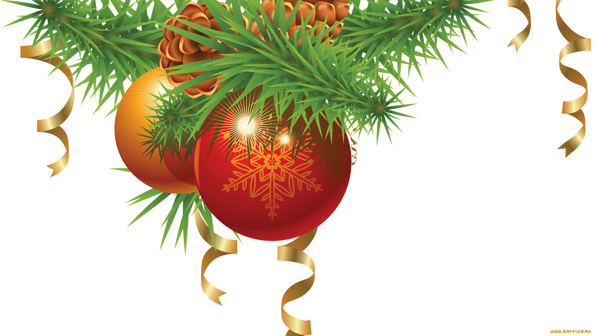 праздничные, векторная, графика, , новый, год, ветки, шары, шишки, серпантин