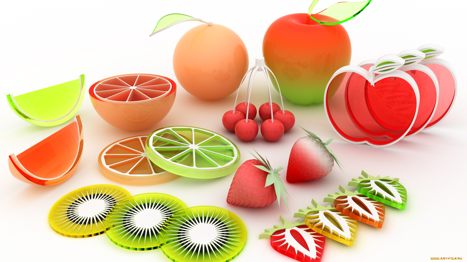 векторная, графика, еда, ассорти, фрукты