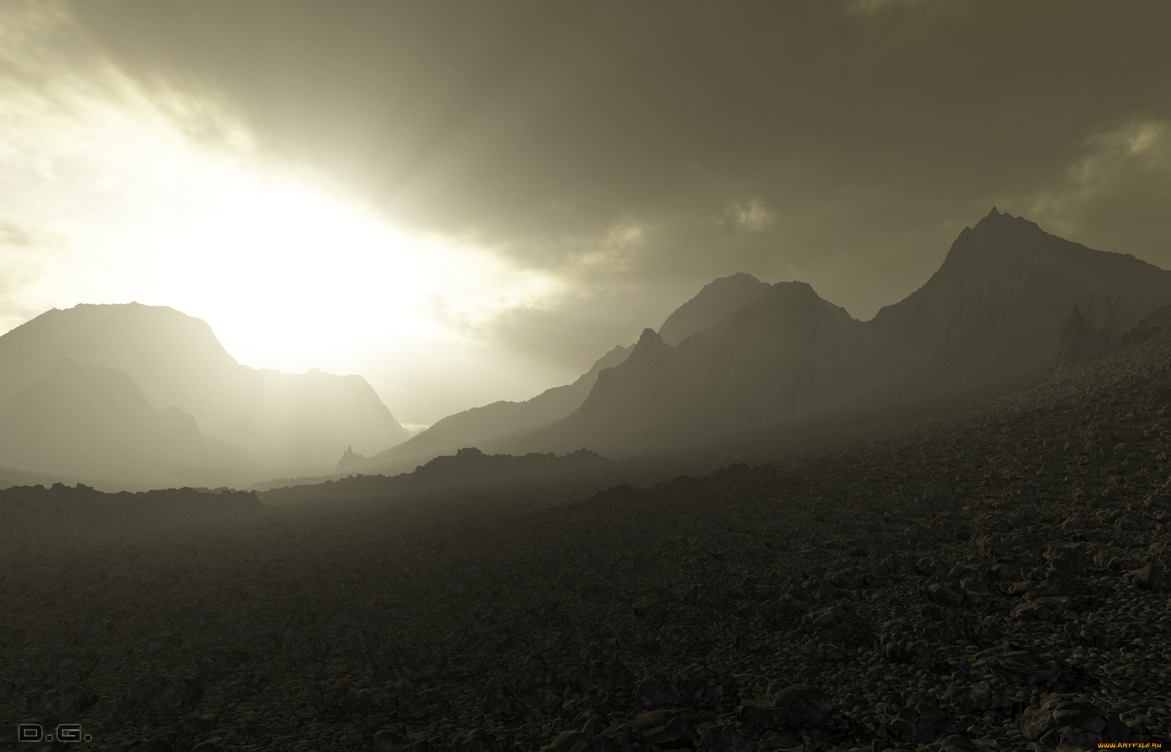 3д, графика, природа, , nature, сияние, небо, горы