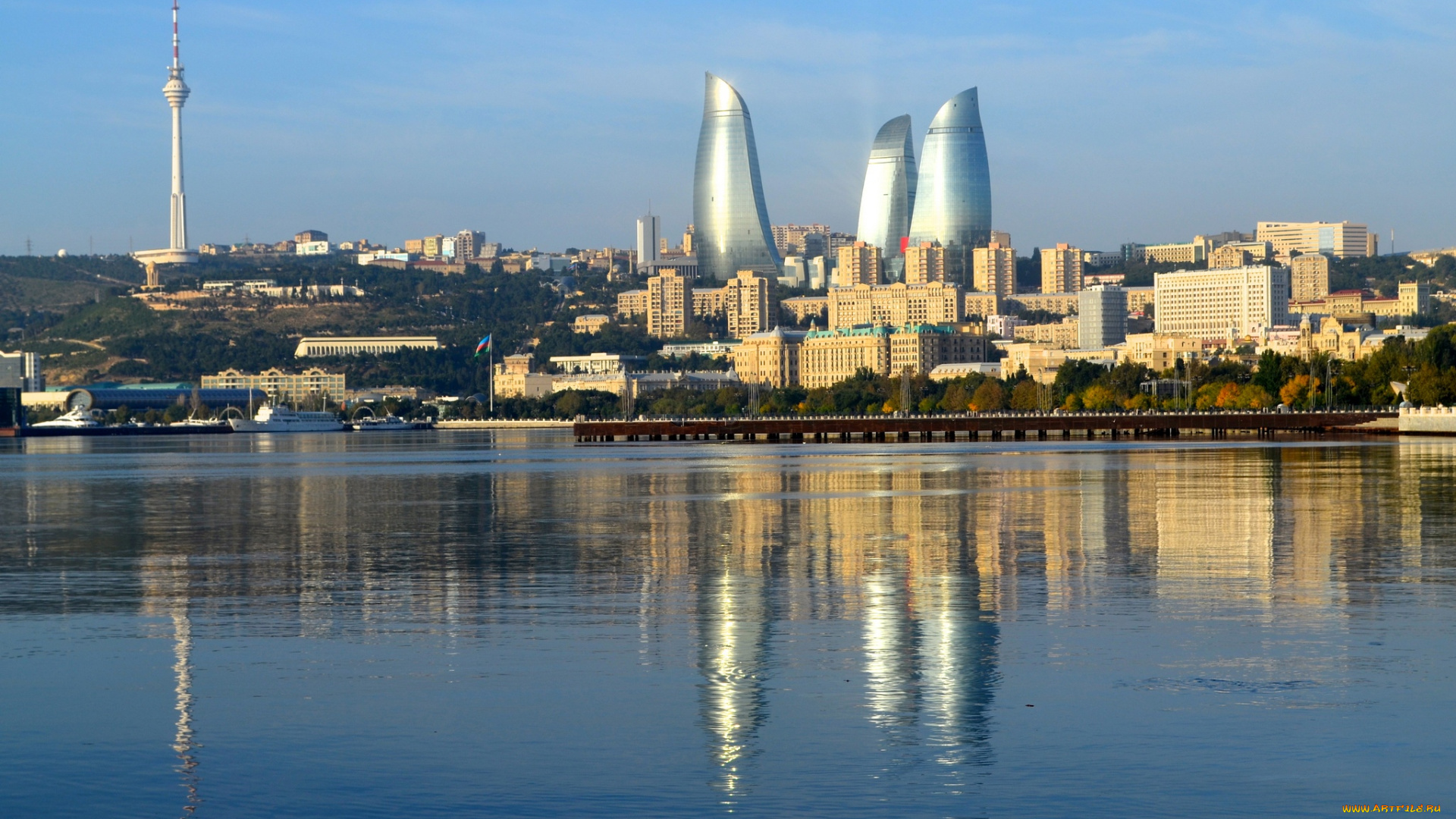 города, баку, , азербайджан, flaming, towers