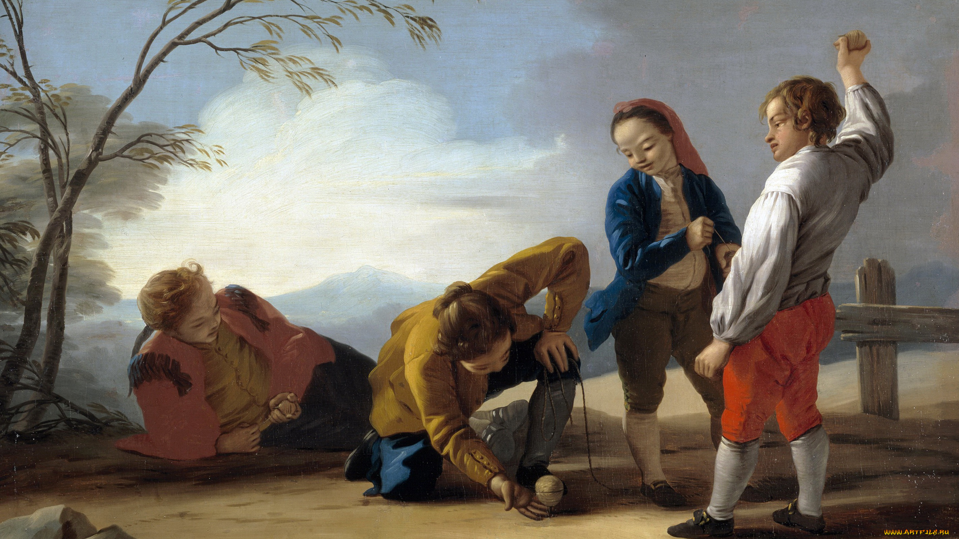 рисованное, живопись, jose, del, castillo, мальчики, играют, в, шары, жанровая, картина