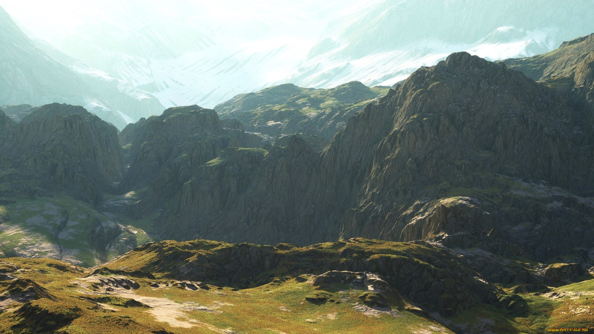 3д, графика, природа, , nature, облака, горы