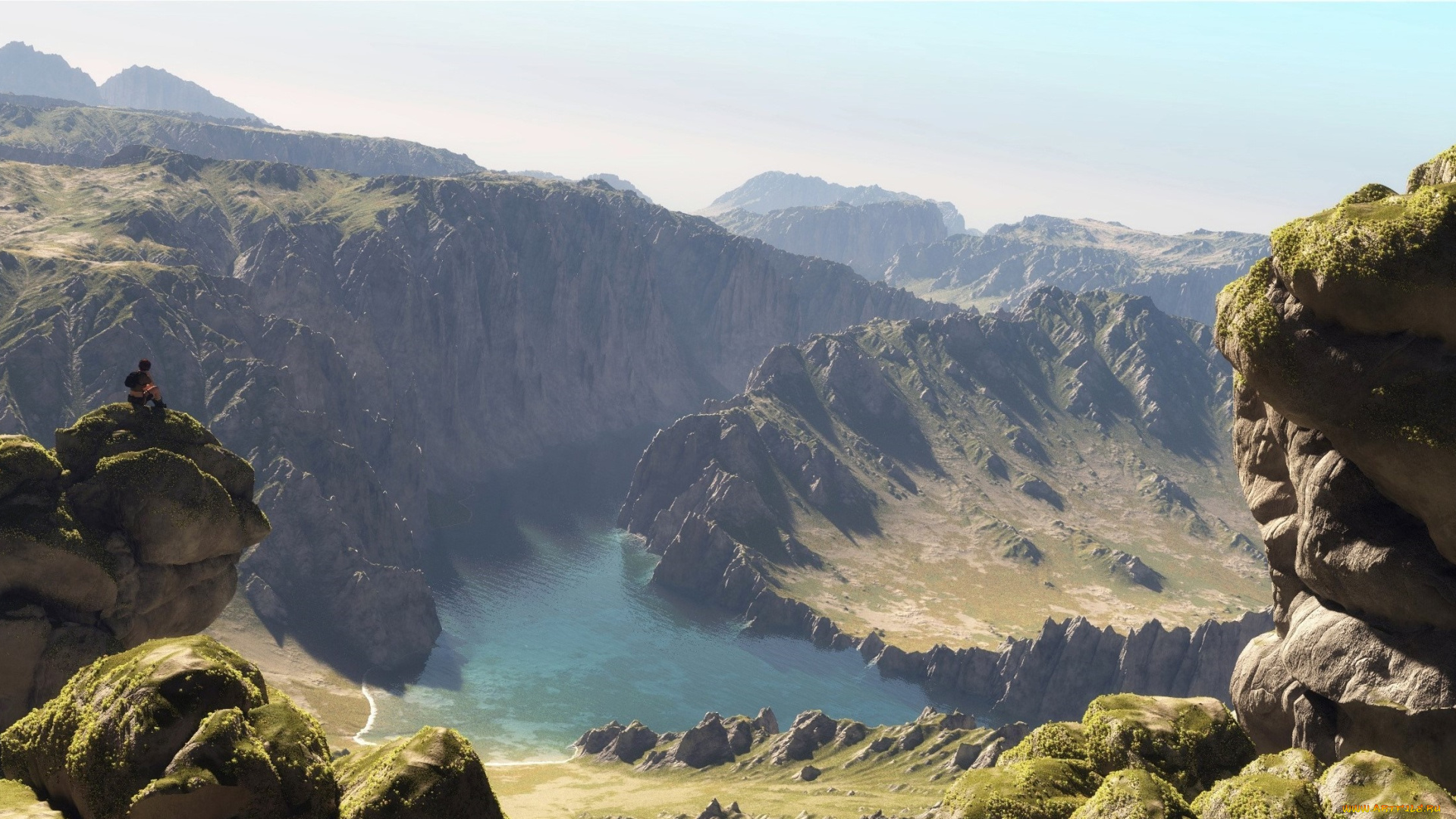 3д, графика, природа, , nature, река, горы